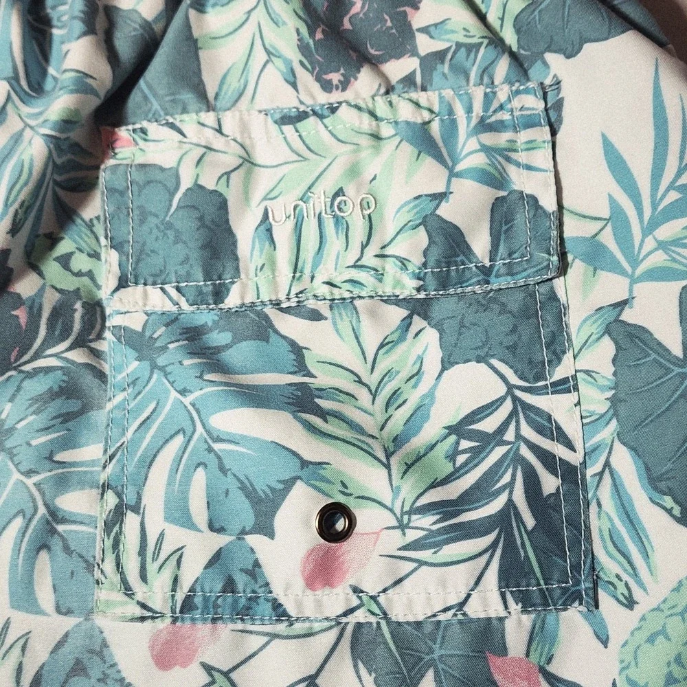 Unitop Swim Trunks sz 34 Mens Hawaiian Aloha Blue White Tropical Aloha Surf 34x6